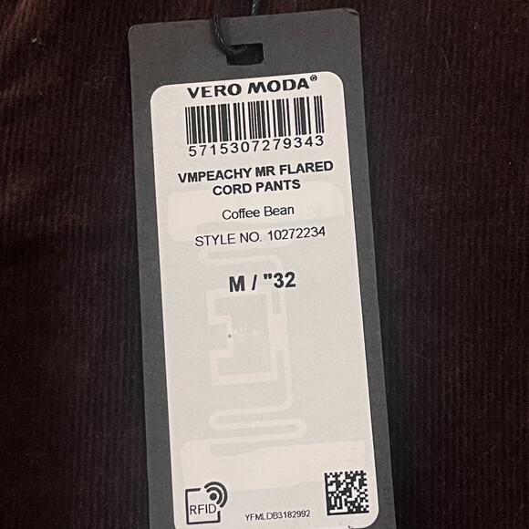 NWT Vero Moda Denim Sz 32 Coffee Bean Brown Flared Cordory PANTS Low Rise - Picture 6 of 8